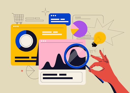 Using Amazon DSP - A hand holding a magnifying glass over online product advertisements