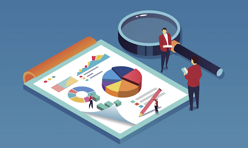 Two businessmen analyzing business graphs - determining product market viability.