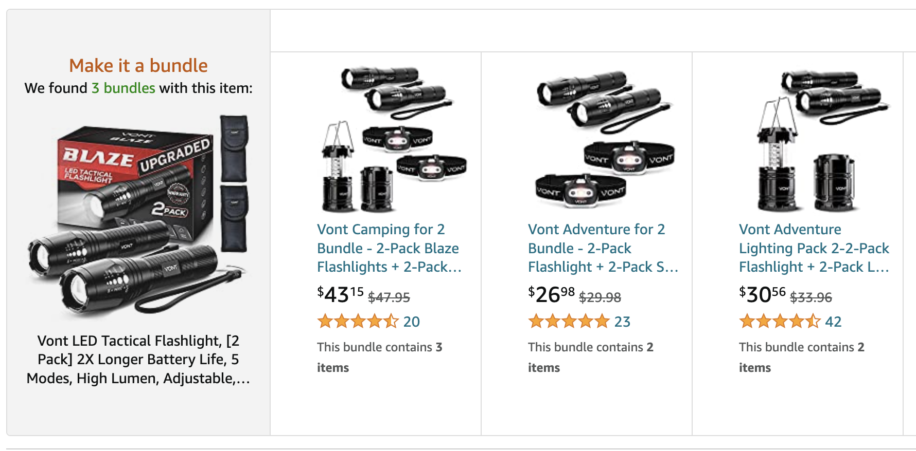 Amazon bundled products of camping lighting gear.
